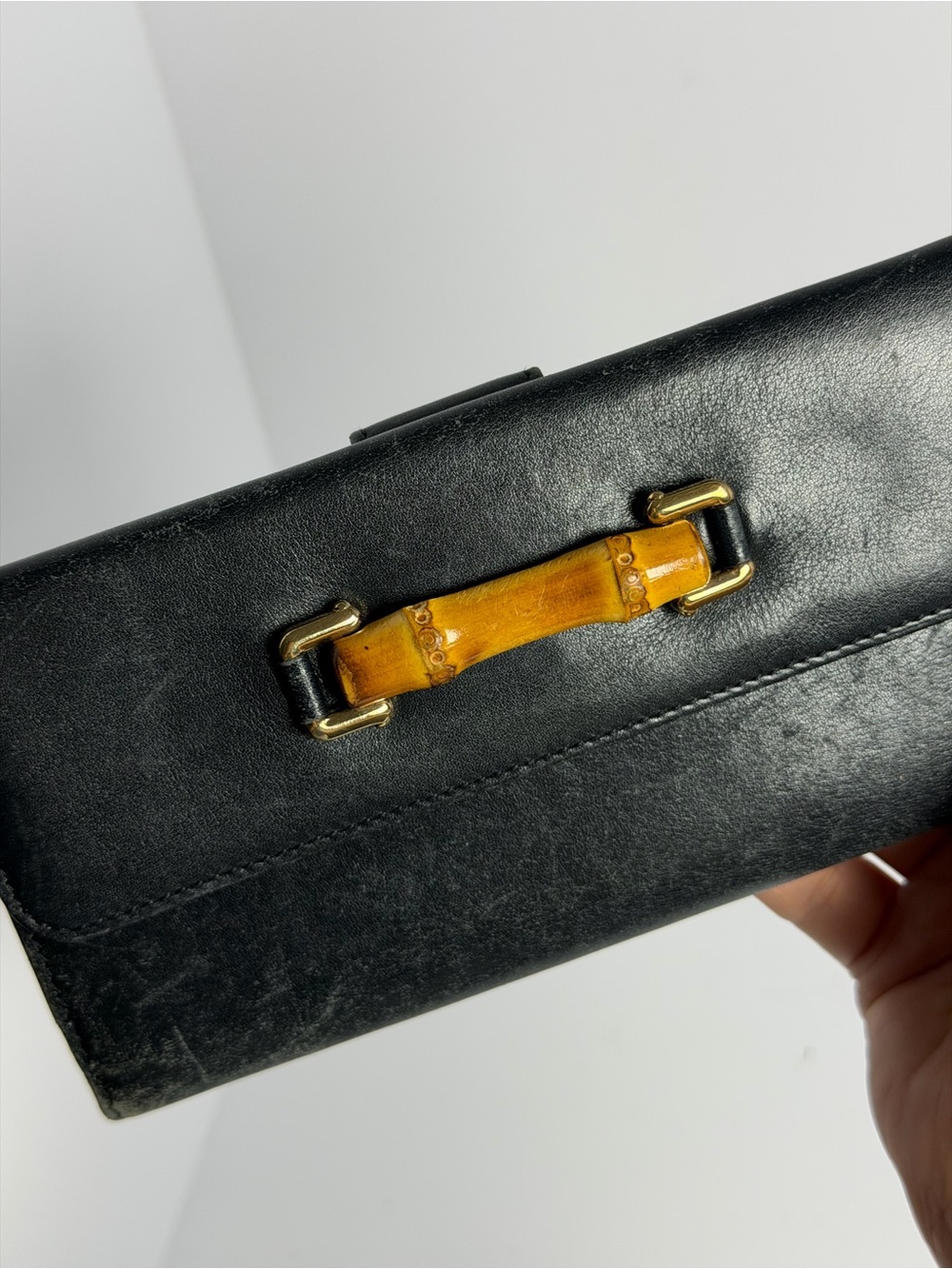Vintage Gucci Bamboo Detail Black Smooth Leather Long Wallet - Picture 2 of 16